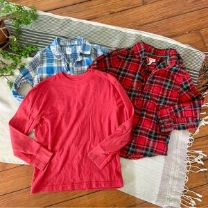 Boys Long Sleeve Shirts- Flannel Button Down and T Shirt
